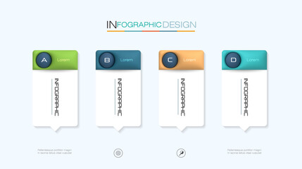 Vector business infographic 3d circle label timeline template with 4 options. Layout info graphic design element for icon, information, presentation, report, diagram, chart, banner. Business concept