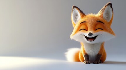 Obraz premium Adorable Cartoon Fox Sitting on White Background.