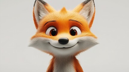 Obraz premium Adorable Cartoon Fox Sitting on White Background.
