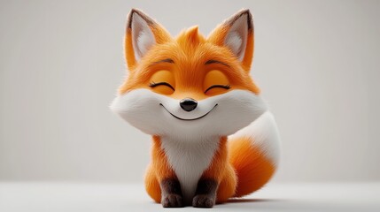 Fototapeta premium Adorable Cartoon Fox Sitting on White Background.