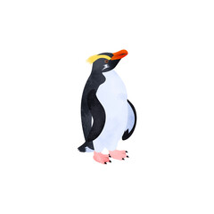 フィヨルドランドペンギン（キマユペンギン、ヴィクトリアペンギン）。水彩風イラスト。 Fiordland penguin (Fiordland crested penguin). Watercolor style illustration.