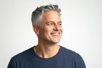 Fototapeta premium Confident middle aged man smiling in casual attire.