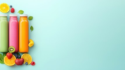 Smoothie ingredients arranged in a line, showing the steps to create a healthy drink