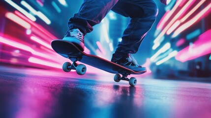 Obraz premium Skateboarding under Neon Lights