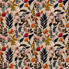 Illustration of nature flower. Seamless patterns in stumpwork embroidery style of floral.[B-0027]