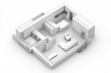 3D Model of a Modern Apartment with White Furniture