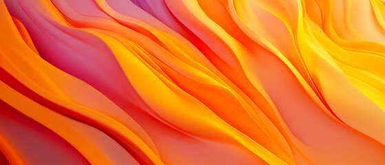 Molten Sunset Silk: Abstract waves of vibrant orange and pink fabric flow in a luxurious, textured background.