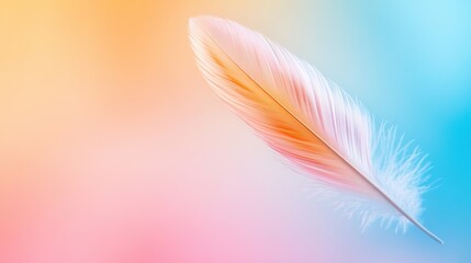 Naklejka premium A feather is shown in a colorful background with pink and blue, AI