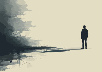 Businessman Contemplates Shadow in Minimalistic Abstract Setting Reflecting Victory and Success in a Business Context During Daytime