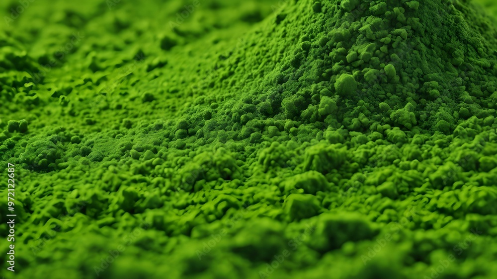 Wall mural Close-up of spirulina powder, showing its unique grainy texture and deep green color