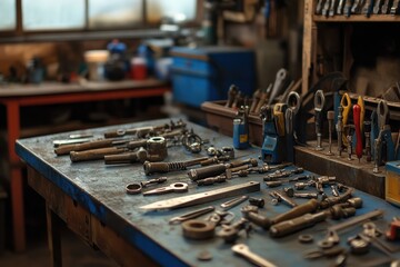 A Workshop Table Covered in Tools and Equipment