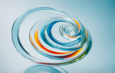 lose up of colorful glass spiral, motion blur, light blue background, high key color grading, soft shadows, clean sharp focus, paco rabbane Aesthetics 