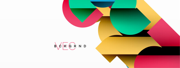 Abstract background. Colorful geometric curve shapes with black shadow lines effects