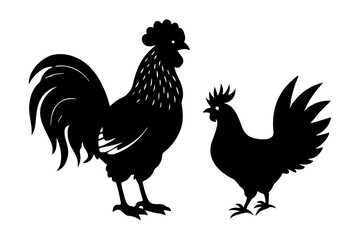 Chicken icon vector illustration. Black Chicken Silhouettes in Various Poses - Vector Farm Animal Illustrations.