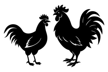 Chicken icon vector illustration. Black Chicken Silhouettes in Various Poses - Vector Farm Animal Illustrations.