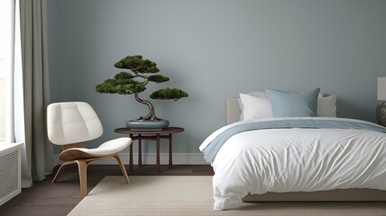White minimal living room design. white color wall , white ceiling, white minimal sofa against white wooden bookshelf, white interior lightened .Modern living room. Minimalist interior design. Japan