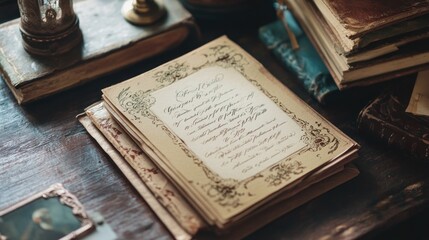 Obraz premium Antique Books on Wooden Table