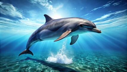 A dolphin's sleek form glides effortlessly through the ocean, its flowing contours a testament to its agility and