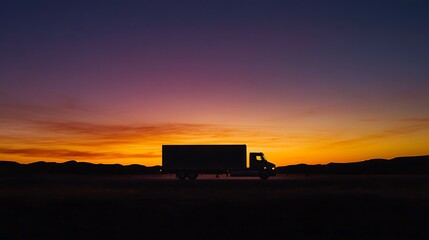 Fototapeta premium Silhouetted Delivery Truck at Dusk Highlighting Logistics 
