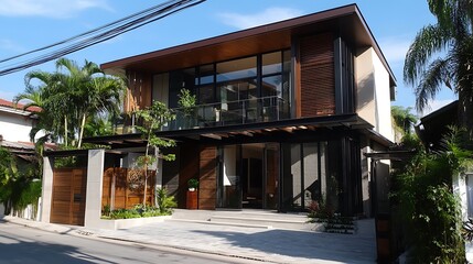 Fototapeta premium Stunning Transformation of a Philippine Home s Exterior into a Modern Architectural Masterpiece 