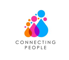 Community connect and people together icon for teamwork or family union, vector emblem. Connecting social unity icon with people symbols for team network, business partnership and social communication