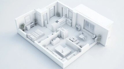 White 3D Model of a Modern Apartment Floor Plan