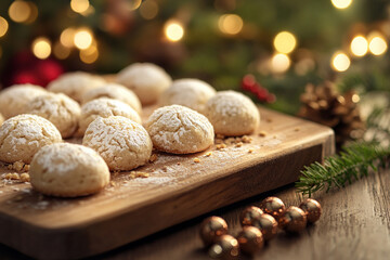 Traditional amaretti cookies on a wooden board