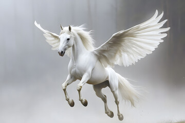 Realistic Illustration of white pegasus horse, phantasy animal isolated on white background