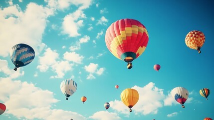 Naklejka premium Vibrant Colorful Hot Air Balloon Festival Soaring in the Sky 