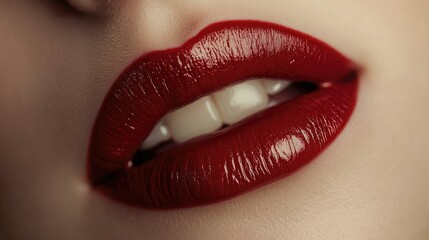 Fototapeta premium A close-up of beautiful lips with a hint of red lipstick, delicately held between them, radiating luxury.