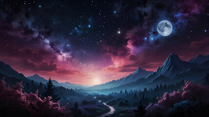 Celestial Symphony: Dreamlike Night Sky. Generative AI