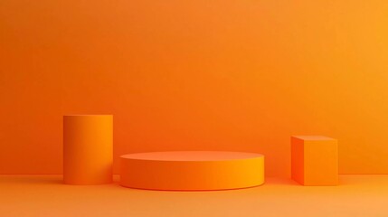 Realistic 3D orange cylindrical podium background with cube pedestal, Clean empty wall scene. Minimal mockup or abstract product display presentation, Stage showcase. Nice platforms vector geometric d