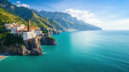 Naklejka premium Golden Hour at the Amalfi Coast: A Serene Mediterranean Escape