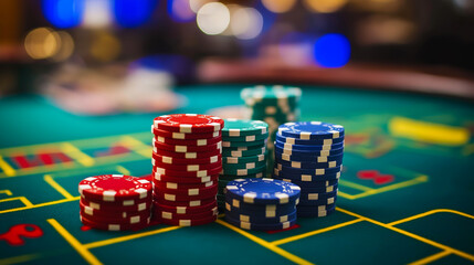 Fototapeta premium Poker chips on a casino table. Gambling chips. Gambling concept