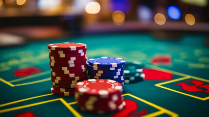 Fototapeta premium Poker chips on a casino table. Gambling chips. Gambling concept