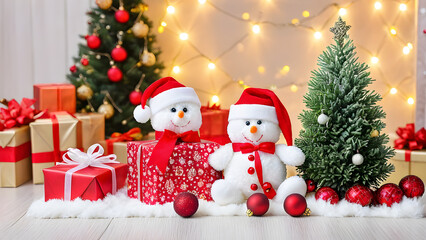 christmas tree and snowman