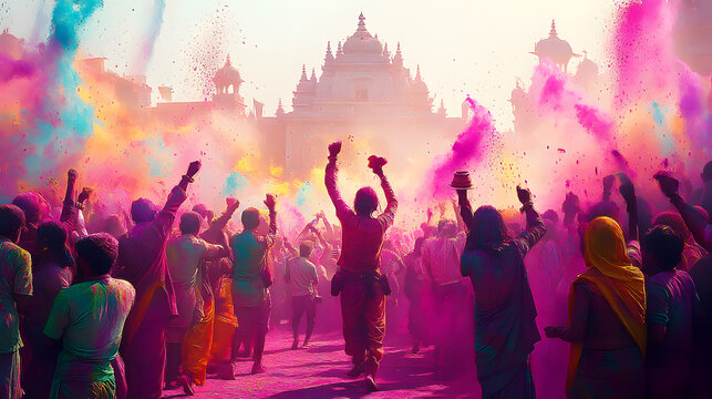 people celebrating for holi festival of colour in nepal , india illustation design