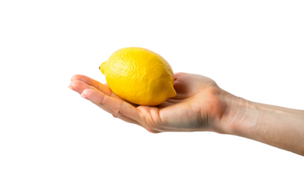 Close-up of hand holding a ripe, juicy lemon, a symbol of healthy eating and vitamin-rich diet