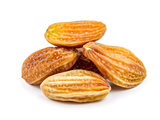 Dried figs isolated. Close up of organic dried fruits on white background. Top view. Pile of dried figs
