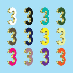 Digit 3 in multi colors,3D number 3, eps vector file, 