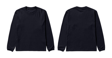 Blank black long sleeve shirt mockup isolated on white background, front and back views, for...