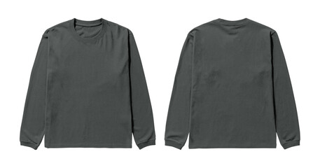 Mockup of a dark grey long sleeve t shirt on white background, Front and back view