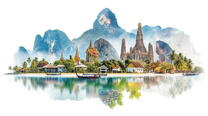 Travel collage of famous places of the Thailand, Element for Advertisement, postcard, poster