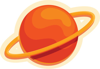 Cartoon sticker of an orange planet with a ring, perfect for space themed projects © nsit0108