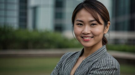 Asian woman posing arms crossed looking