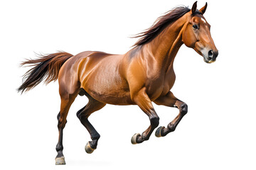 Obraz premium Running brown horse isolated on white background