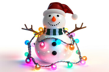 Snowman Wrapped in Christmas Lights