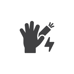 Hand touching an electrical wire vector icon