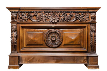 Fototapeta premium Intricately carved wooden chest showcasing beautiful craftsmanship and timeless design, perfect for storage and decor.