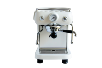 Stylish white espresso machine ideal for home or cafe use, featuring gauge and lever for perfect coffee brewing.